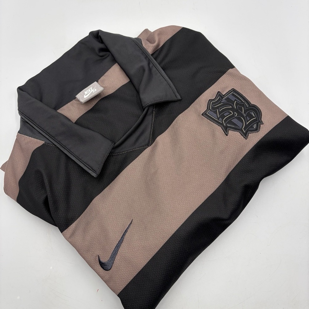 Vintage Nike SB Striped Rugby Polo Soccer Jersey Shirt Brown Size Large